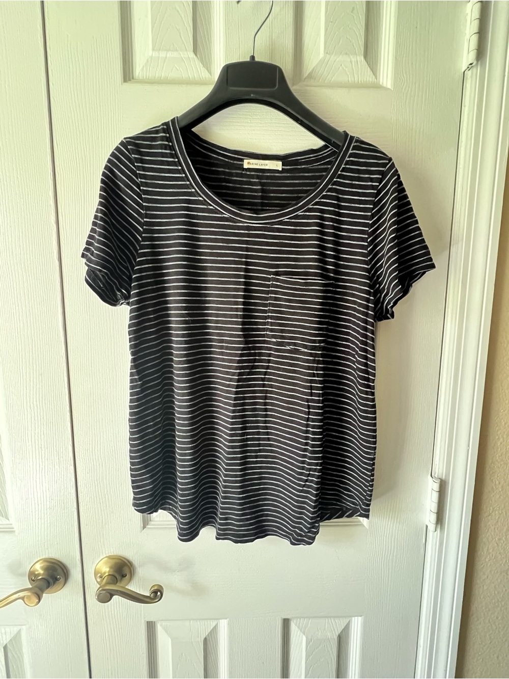 Marine Layer Black and White Striped Pocket Tee